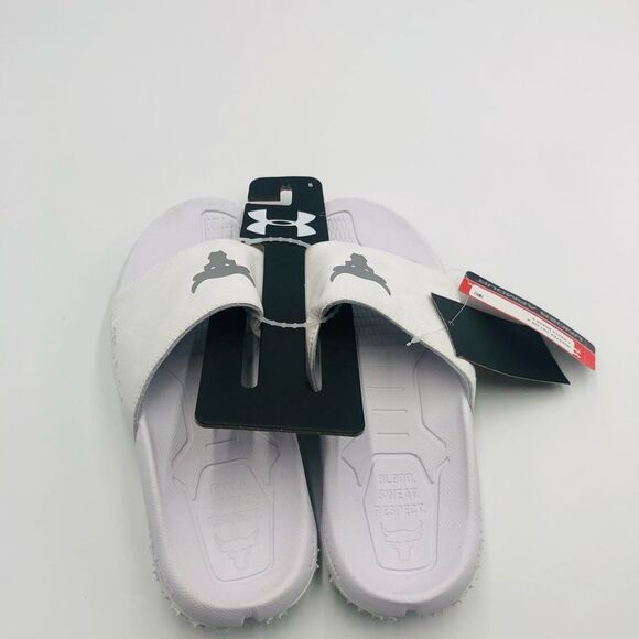 Brand New Under Armour Men\'s Project Rock Sideline White Slides Size 8 Flip Flop